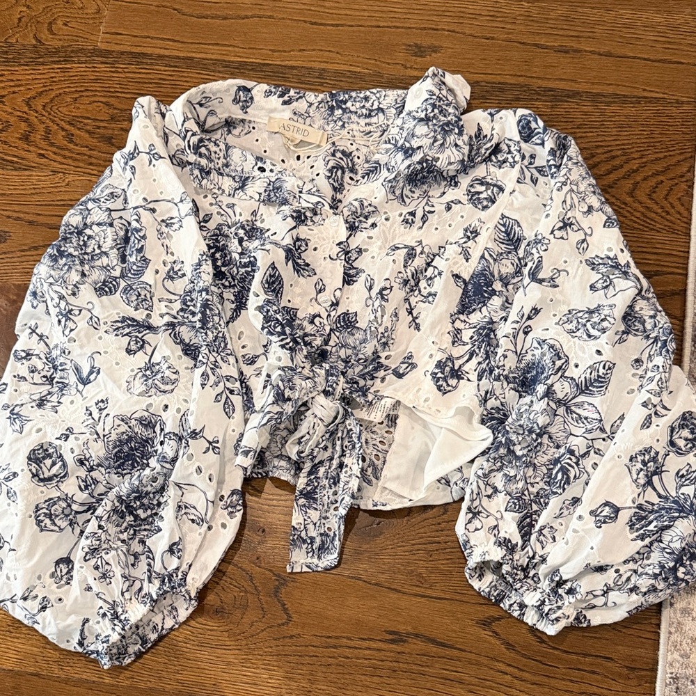 Floral Blue and White Blouse